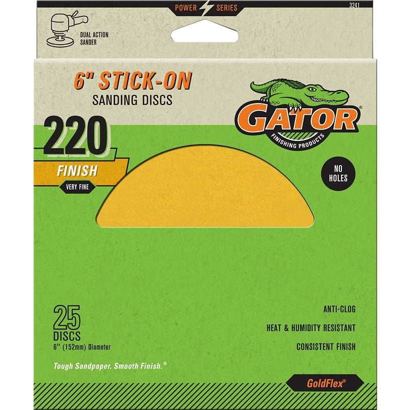 GATOR Gator GoldFlex 3241 Sanding Disc, 6 in Dia, Coated, 220 Grit, Extra Fine, Aluminum Oxide Abrasive, Paper Backing TOOLS GATOR