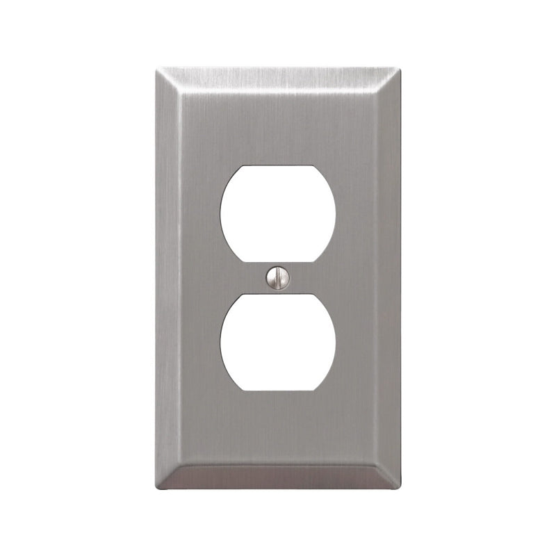 AMERELLE AmerTac Century 163DBN Outlet Wallplate, 4-15/16 in L, 2-7/8 in W, 1 -Gang, Steel, Brushed Nickel, Wall Mounting