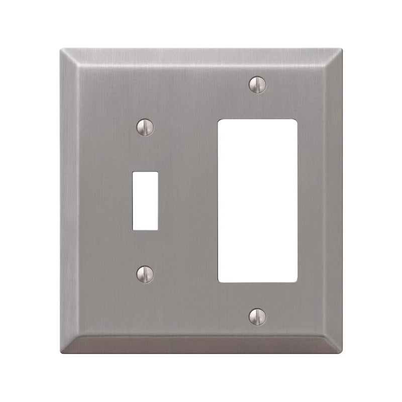 AMERELLE AmerTac Century Series 163TRBN Wallplate, Decorative, 4-15/16 in L, 4-9/16 in W, 2-Gang, Steel, Brushed Nickel