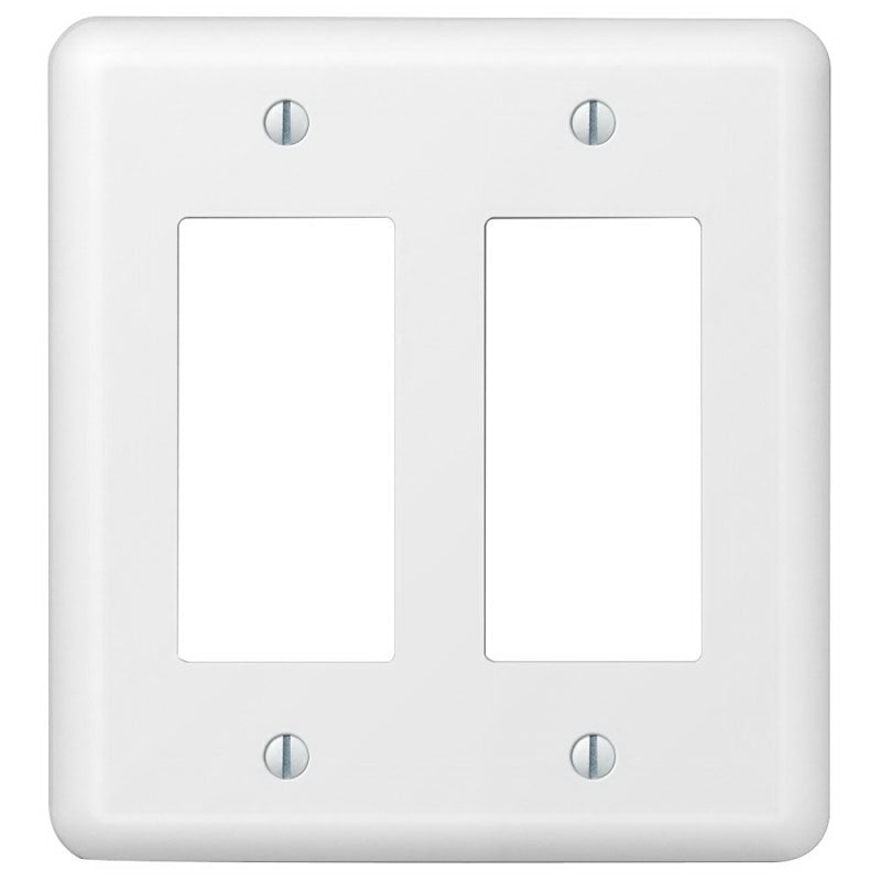 AMERELLE AmerTac Devon Series 935RRW Wallplate, Double Rocker, 5 in L, 4-5/8 in W, 2-Gang, Steel, White