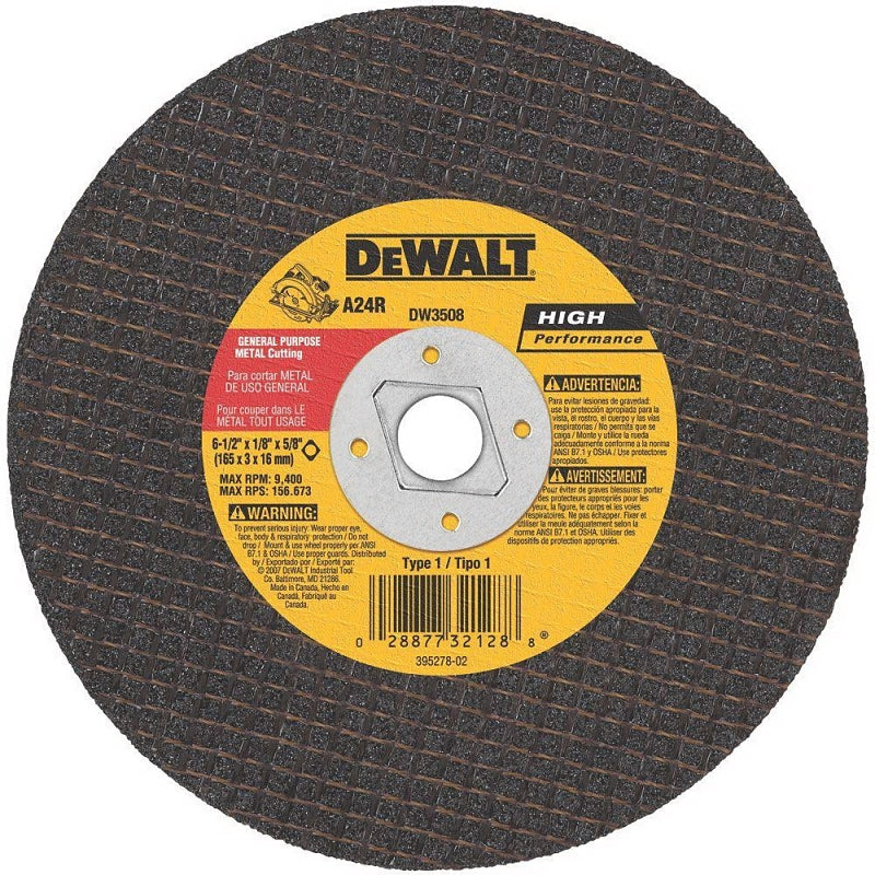 DEWALT DEWALT DW3508 Abrasive Saw Blade, 6-1/2 in Dia, 1/8 in Thick, 5/8 in Arbor, Aluminum Oxide Abrasive TOOLS DEWALT