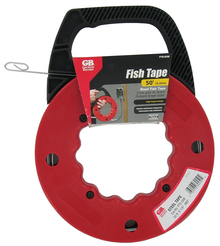 GB Gardner Bender FTS Series FTS-50B Fish Tape, 1/8 in Tape, 50 ft L Tape, Steel Tape, Red Case ELECTRICAL GB