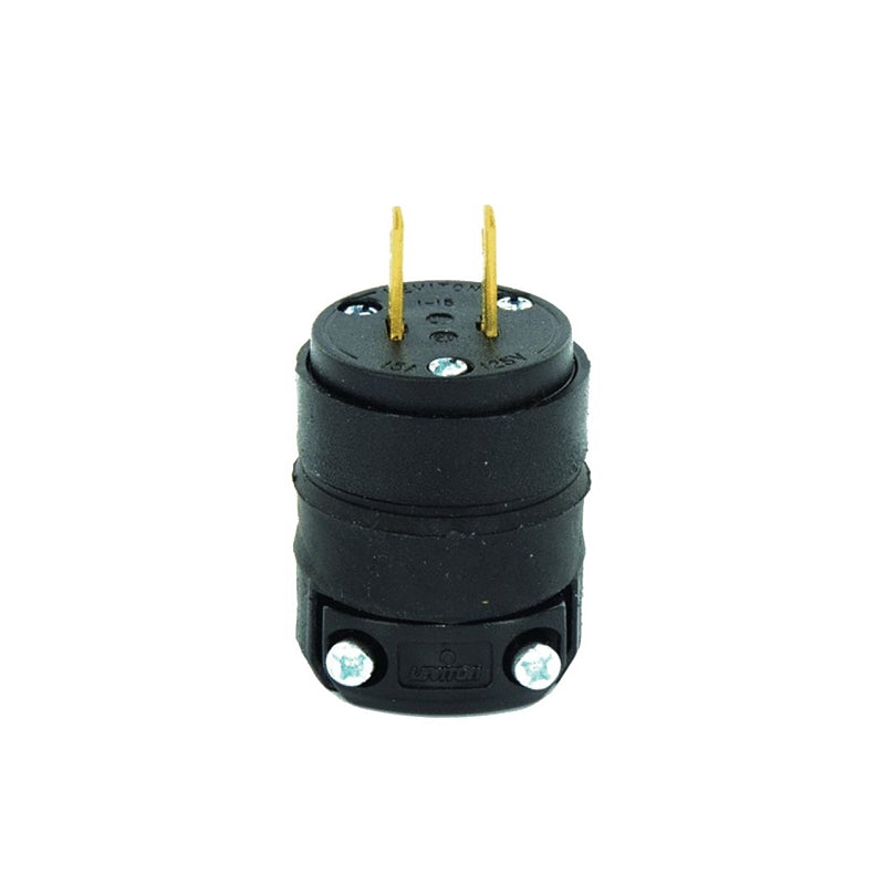 LEVITON Leviton 000-115PR-000 Electrical Plug, Non-Polarized, 15/64 to 21/32 in, 2-Pole, 15 A, 125 V, NEMA: NEMA 1-15P, Black
