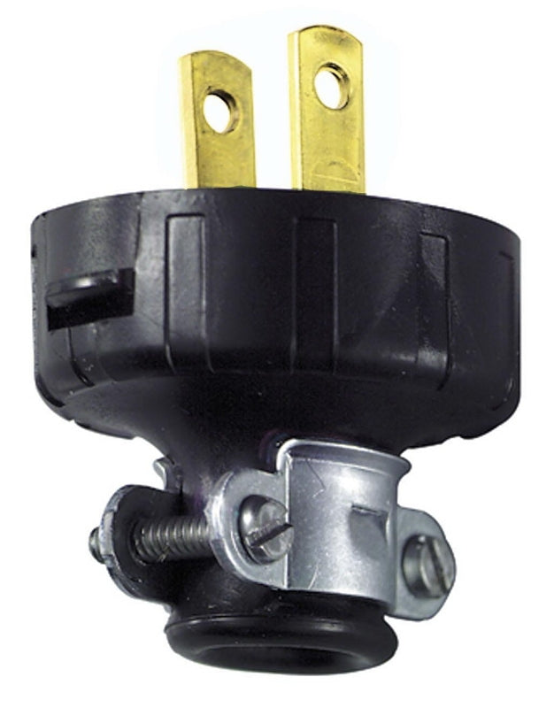 LEVITON Leviton 010-48646-02E Electrical Plug, 18 to 14 AWG, 2-Pole, 15 A, 125 V, NEMA: NEMA 1-15P, Black ELECTRICAL LEVITON