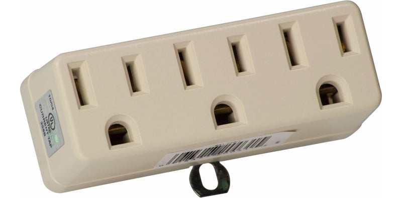 LEVITON Leviton 001-00698-00I Triple Tap Outlet Adapter, 2-Pole, 15 A, 125 V, 3-Outlet, NEMA: NEMA 1-15R, Ivory, Grounded
