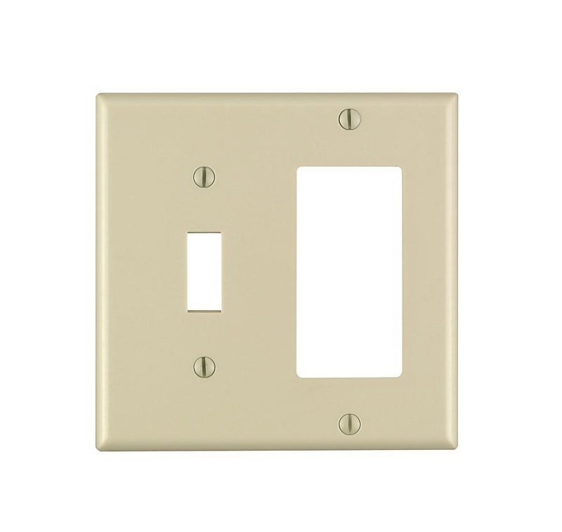 LEVITON Leviton 80405-I Combination Wallplate, 4-1/2 in L, 4.56 in W, 2 -Gang, Thermoset Plastic, Ivory, Smooth