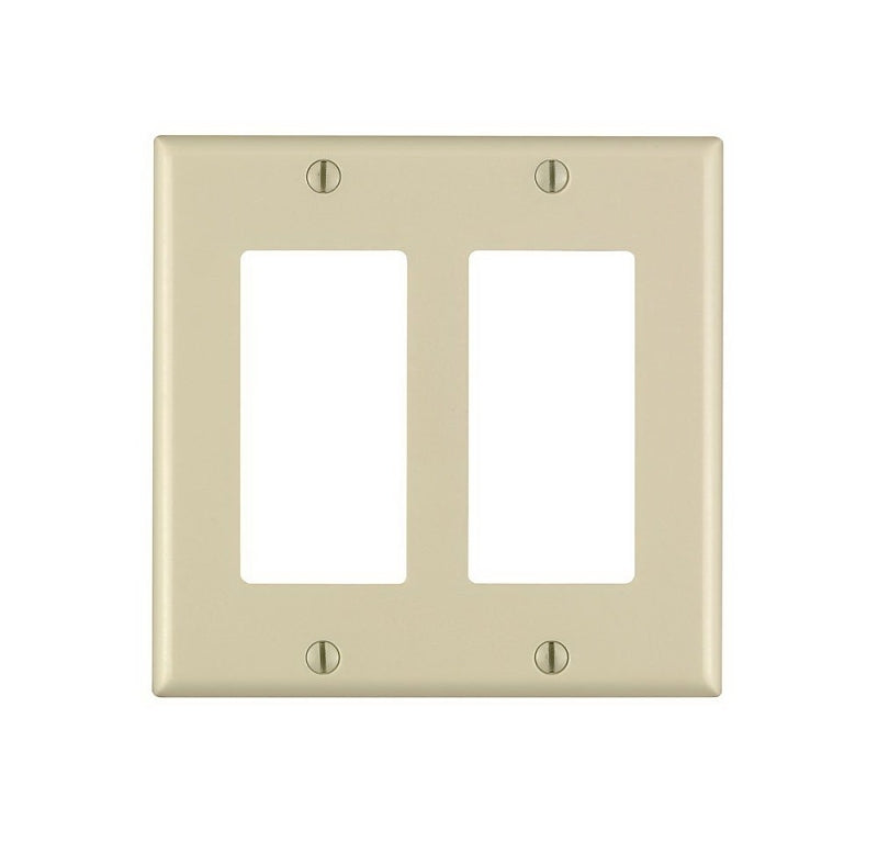 LEVITON Leviton 80409-I Wallplate, 4-1/2 in L, 4.56 in W, 2-Gang, Thermoset Plastic, Ivory, Smooth