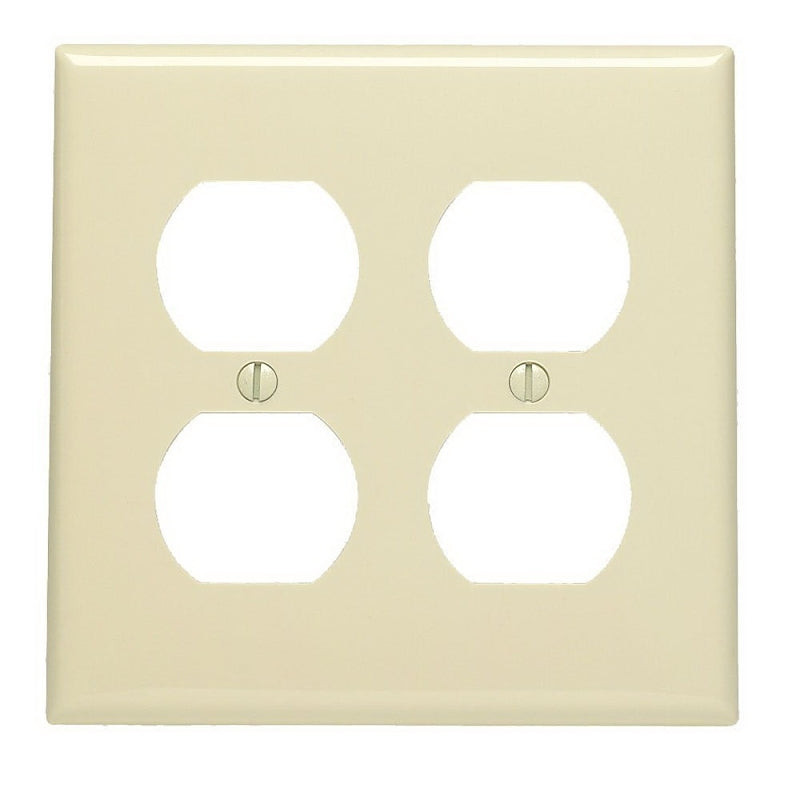 LEVITON Leviton 80716-I Receptacle Wallplate, 4-1/2 in L, 4-9/16 in W, 2 -Gang, Thermoplastic Nylon, Ivory, Smooth