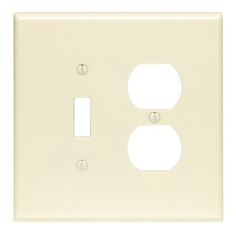 LEVITON Leviton 86005 Combination Wallplate, 4-1/2 in L, 4-9/16 in W, Standard, 2-Gang, Thermoset Plastic, Ivory, Smooth, Flush ELECTRICAL LEVITON