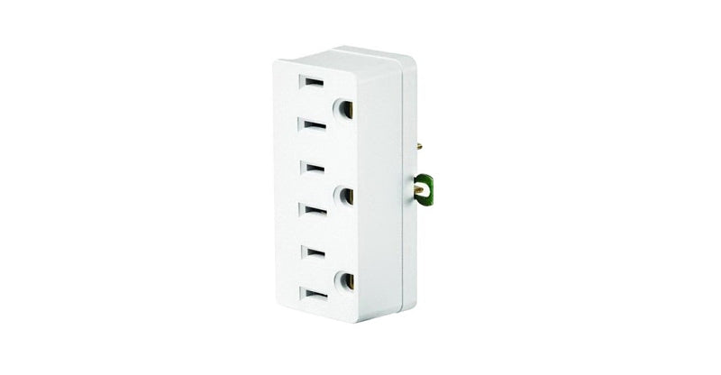 LEVITON Leviton 002-00698-00W Triple Tap Outlet Adapter, 2-Pole, 15 A, 125 V, 3-Outlet, NEMA: NEMA 5-15R, White ELECTRICAL LEVITON