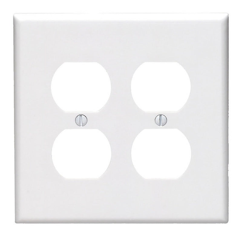 LEVITON Leviton 80516-W Receptacle Wallplate, 4-7/8 in L, 4.94 in W, Midway, 2 -Gang, Plastic, White, Surface Mounting