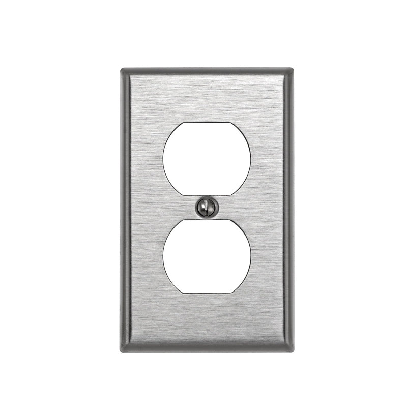 LEVITON Leviton 84003 Receptacle Wallplate, 4-1/2 in L, 2-3/4 in W, 1 -Gang, 430 Stainless Steel, Silver, Brushed Satin