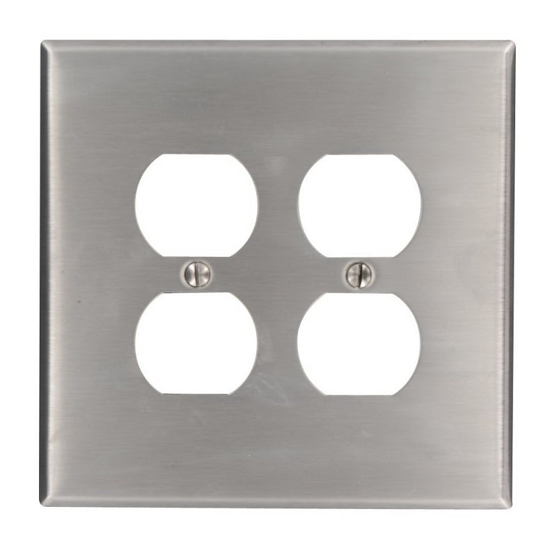 LEVITON Leviton 84016 Receptacle Wallplate, 4-1/2 in L, 4-9/16 in W, 2 -Gang, 430 Stainless Steel, Silver, Stainless Steel