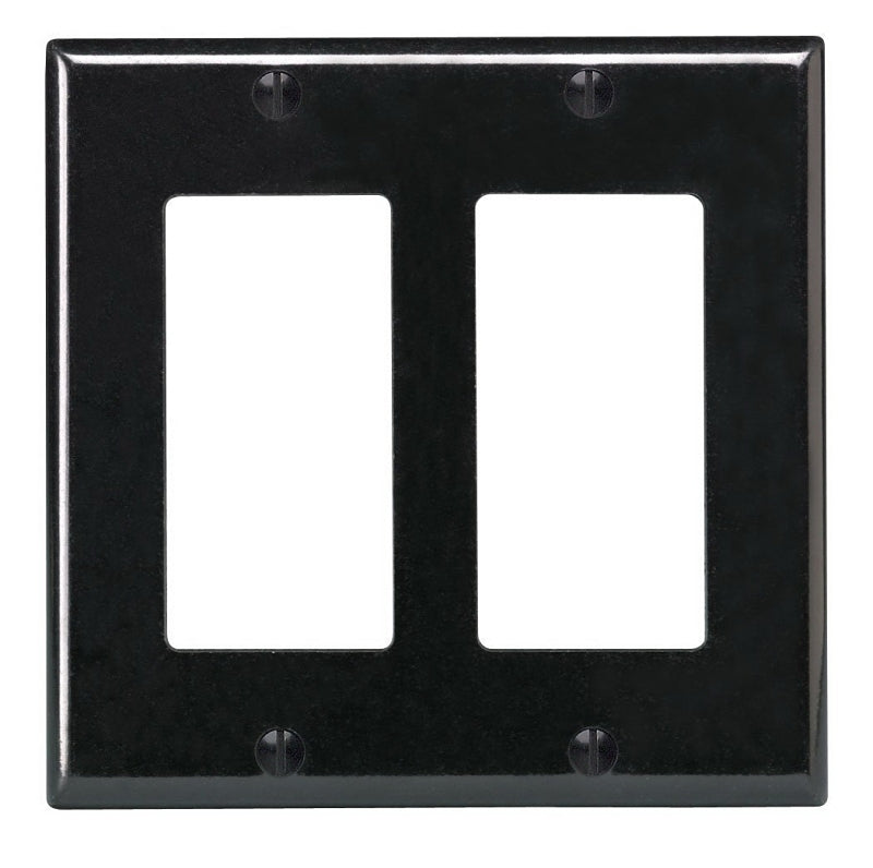 LEVITON Leviton 80409-E Wallplate, 4-1/2 in L, 4.56 in W, 2-Gang, Thermoset Plastic, Black, Smooth ELECTRICAL LEVITON