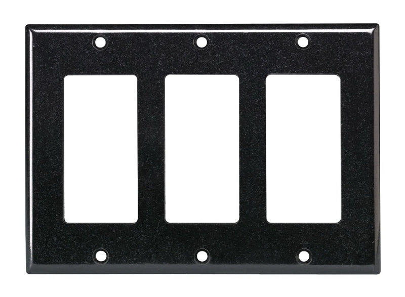 LEVITON Leviton 80411-E Wallplate, 4-1/2 in L, 6-3/8 in W, 3-Gang, Plastic, Black