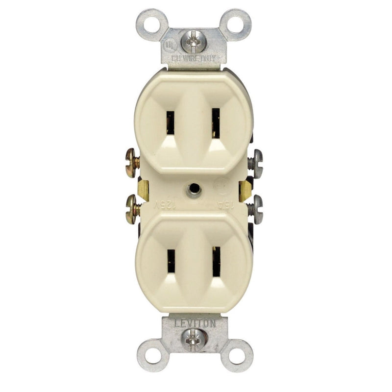 LEVITON Leviton 006-00223-00I Duplex Receptacle, Thermoplastic, Ivory, 2-Pole, 15 A, 125 V, Side Wiring, 60 Hz ELECTRICAL LEVITON