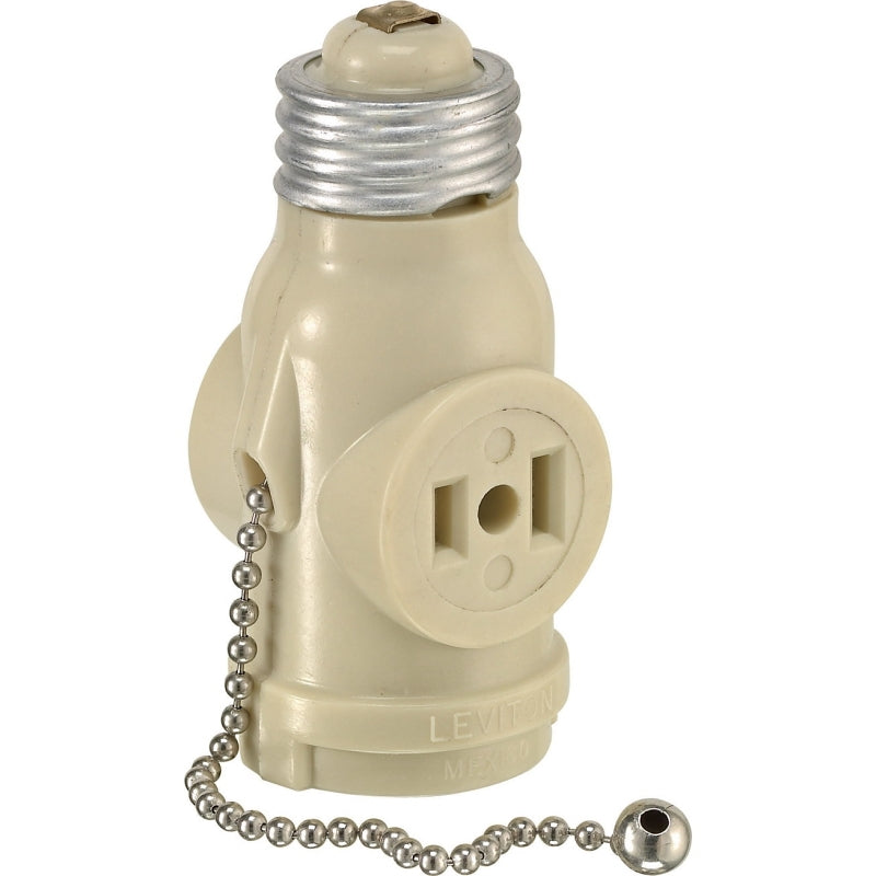 LEVITON Leviton 008-01406-00I Lamp Holder Adapter, 660 W, 2-Outlet, Ivory ELECTRICAL LEVITON