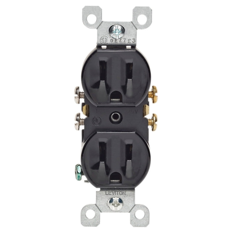 LEVITON Leviton 232-05320-ECP Duplex Receptacle, Thermoplastic, Black, 2-Pole, 15 A, 125 V, Push-In, Side Wiring, NEMA: 5-15R ELECTRICAL LEVITON