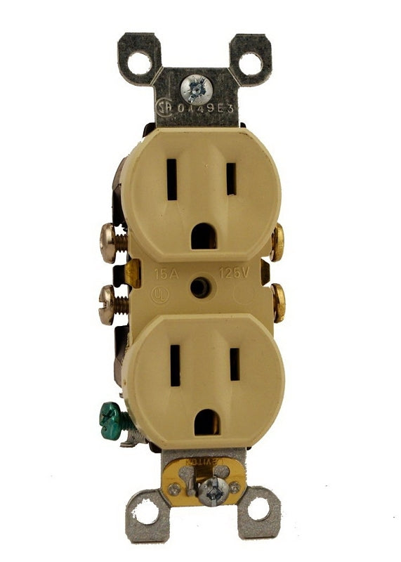 LEVITON Leviton 252-05320-0SI Duplex Receptacle, Thermoplastic, Ivory, 2-Pole, 15 A, 125 V, NEMA: 5-15R, 3-Wire