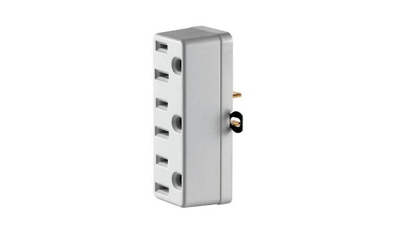 LEVITON Leviton C22-00698-00W Triple Tap Outlet Adapter, 2-Pole, 15 A, 125 V, 3-Outlet, NEMA: NEMA 5-15R