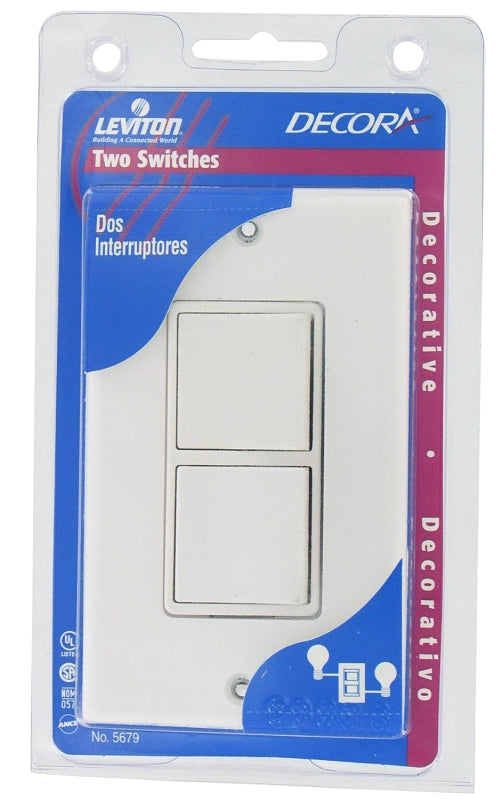 LEVITON Decora C22-05679-00W Rocker Switch, 15 A, 120/277 V, SPST, Lead Wire Terminal, Thermoplastic Housing Material, White