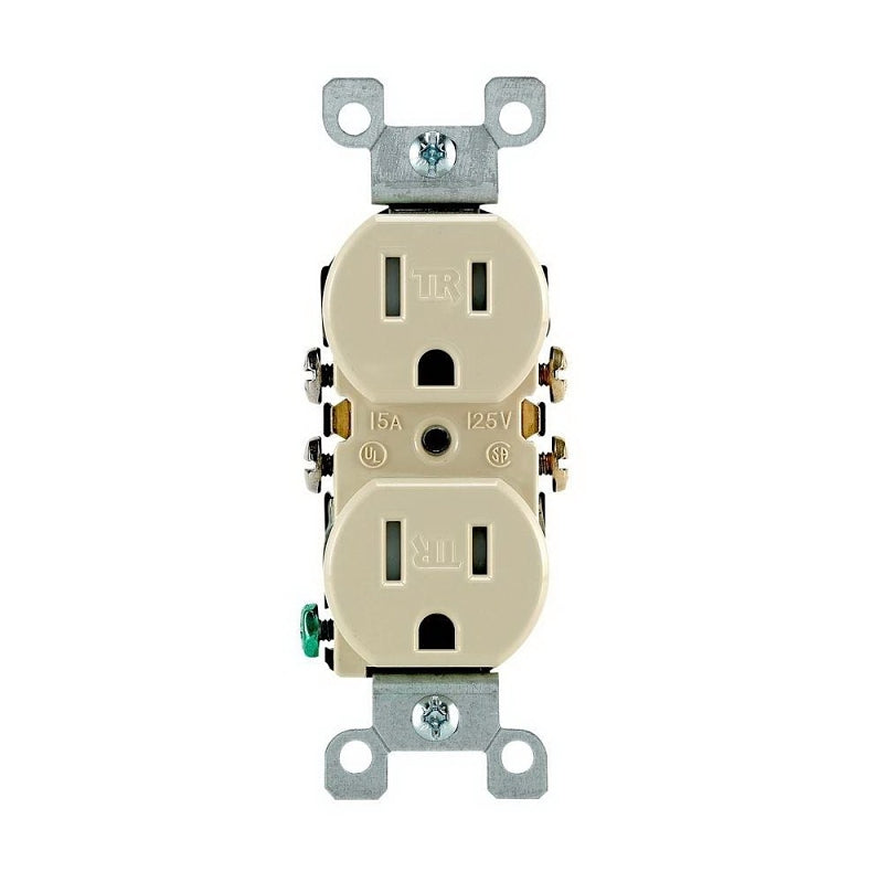 LEVITON Leviton M21-T5320-IMP Duplex Receptacle, Thermoplastic, Ivory, 2-Pole, 15 A, 125 V, Push-In, Side Wiring