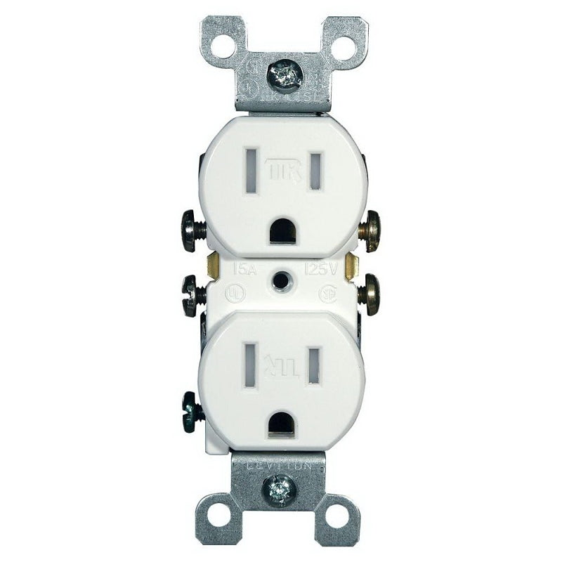 LEVITON Leviton M22-T5320-WMP Duplex Receptacle, Thermoplastic, White, 2-Pole, 125 V, Push-In, Side Wiring, 14 to 12 AWG Wire ELECTRICAL LEVITON