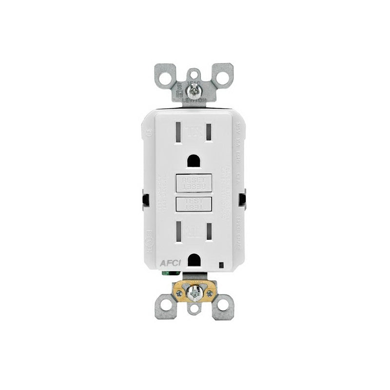 LEVITON Leviton R12-AFTR1-0KW AFCI Receptacle, 2 -Pole, 15 A, 125 V, Back, Side Wiring, NEMA: 5-15R, White