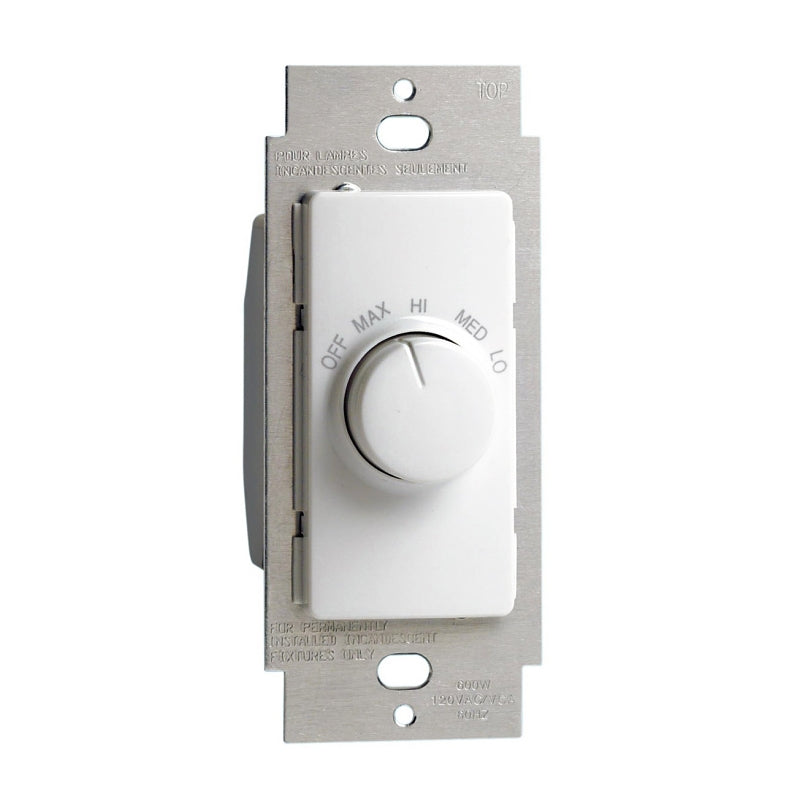 LEVITON Leviton R24-RTF01-10W Fan Control Switch, 1.5 A, 120 V, Rotary Actuator, Plastic, White