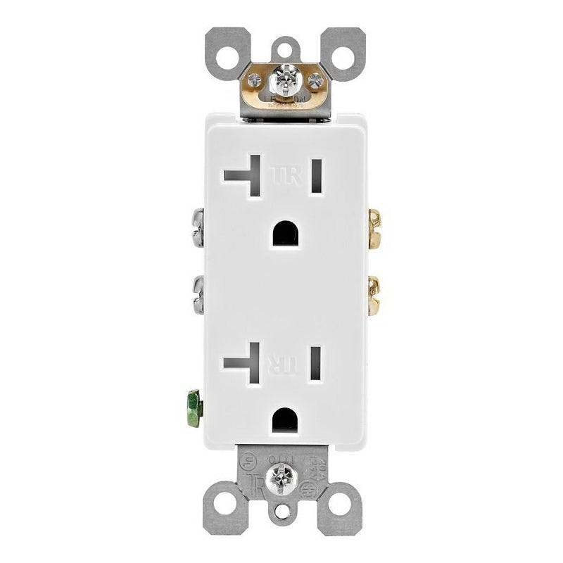 LEVITON Leviton R52-T5825-00W Duplex Receptacle, 1 -Pole, 20 A, 125 V, Side Wiring, NEMA: 5-20R, White