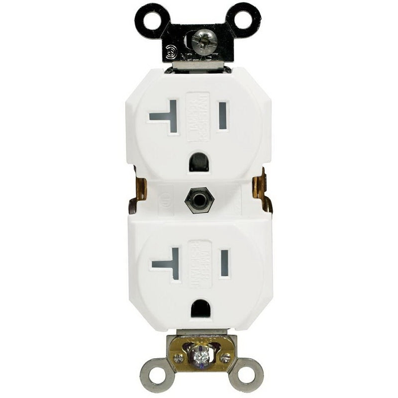 LEVITON Leviton R57-TWR20-00W Duplex Receptacle, Thermoplastic, White, 2-Pole, 20 A, 125 V, Side Wiring, NEMA: 5-20R, 60 Hz ELECTRICAL LEVITON