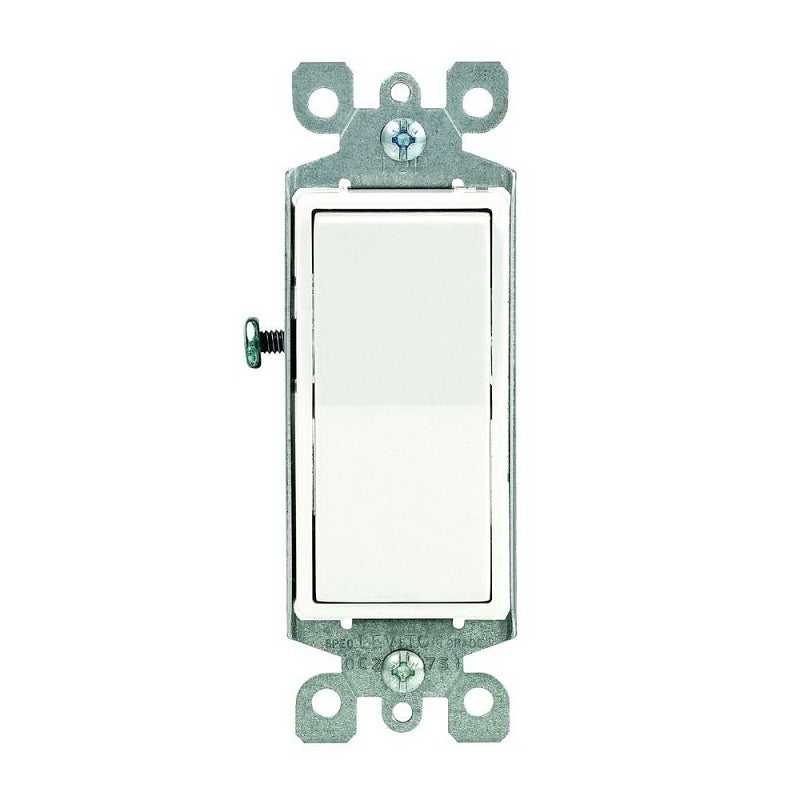 LEVITON Leviton R58-05604-2WS Rocker Switch with Ground Screw, 15 A, 120/277 V, 4-Way, Lead Wire Terminal, White