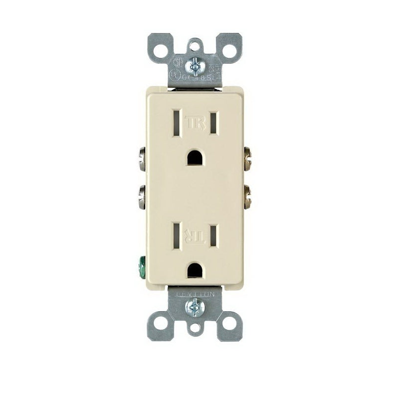 LEVITON Leviton R58-T5325-0DI Duplex Receptacle, Ivory, 2-Pole, 15 A, 125 V, 3-Wire, 14 AWG Wire ELECTRICAL LEVITON