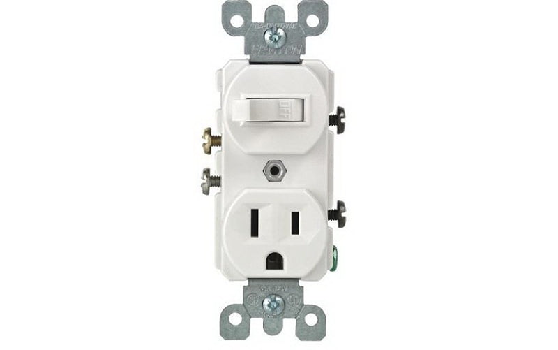 LEVITON Leviton R62-T5225-0WS Combination Switch/Receptacle, 1-Pole, 15 A, 120 V Switch, 125 V Receptacle, White, Wall Mount ELECTRICAL LEVITON