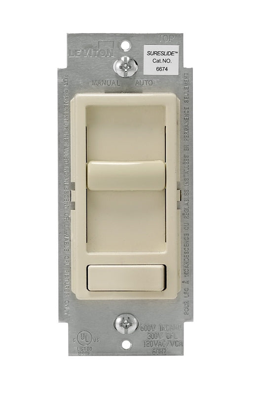 LEVITON Leviton R68-06674-P0T Slide Dimmer, 120 V, 600/150 W, CFL, Incandescent, LED Lamp, 3-Way, Light Almond