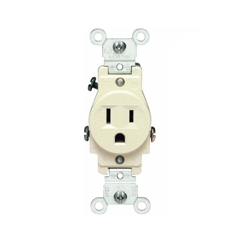 LEVITON Leviton S01-05015-KIS Single Receptacle, 2 -Pole, 125 V, 15 A, Ivory