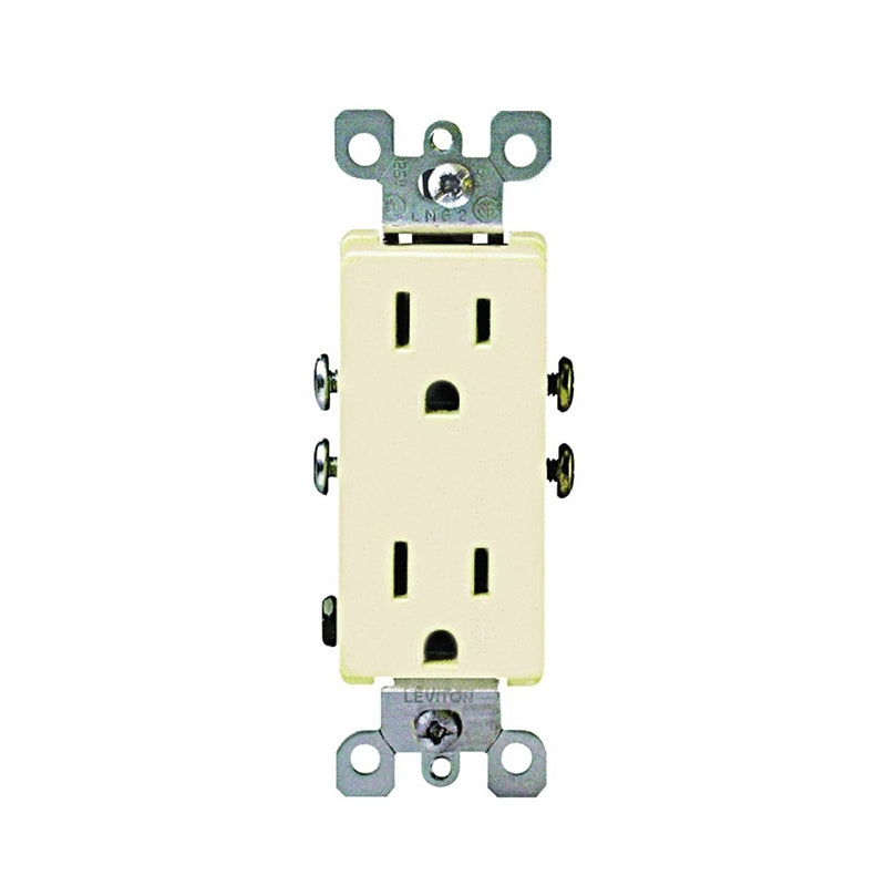 LEVITON Leviton S01-05325-0IS Duplex Receptacle, Thermoplastic, Ivory, 15 A, 125 V, Push-In, Side Wiring, 14 to 12 AWG Wire