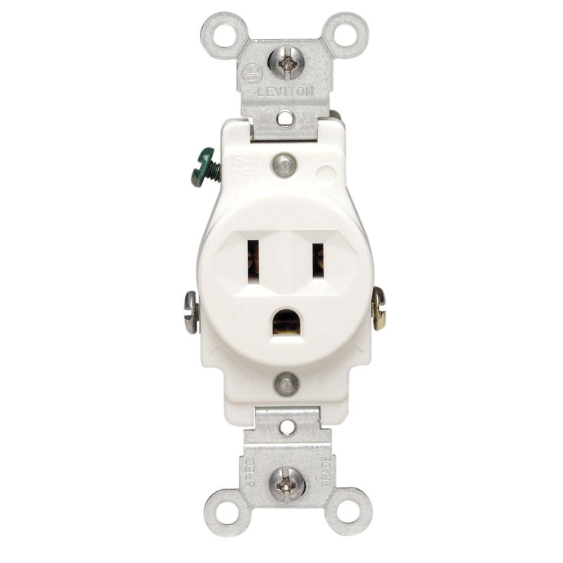 LEVITON Leviton S02-05015-KWS Single Receptacle, 2 -Pole, 125 V, 15 A, White