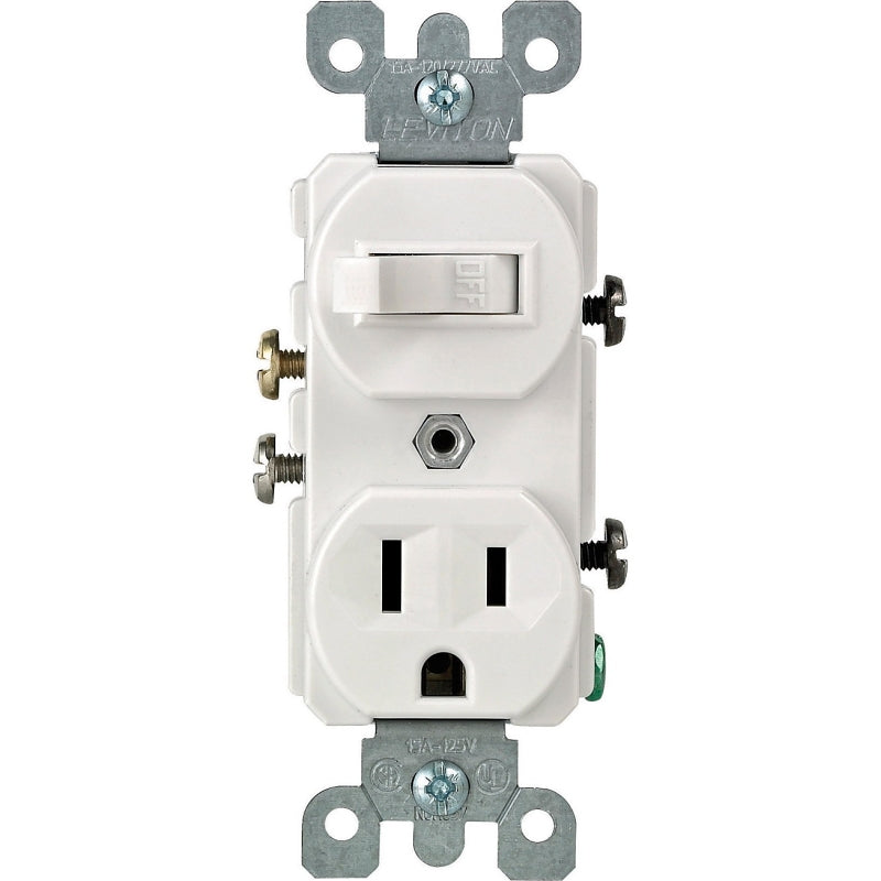 LEVITON Leviton S02-05225-0WS Combination Switch/Receptacle, 1-Pole, 15 A, 120 V Switch, 125 V Receptacle, White, 1-Pole ELECTRICAL LEVITON