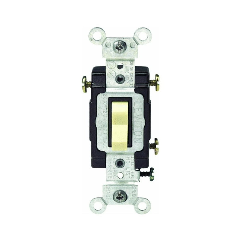 LEVITON Leviton S03-CS320-2IS Series Toggle Switch, Ivory, 20 A, 120/277 V, Screw, Side Wired Terminal