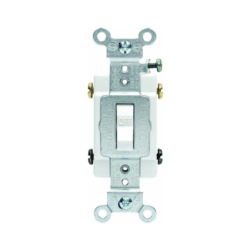 LEVITON Leviton S08-CS220-2WS Series Toggle Switch, White, 20 A, 120/277 V, Screw, Side Wired Terminal, 2-Pole