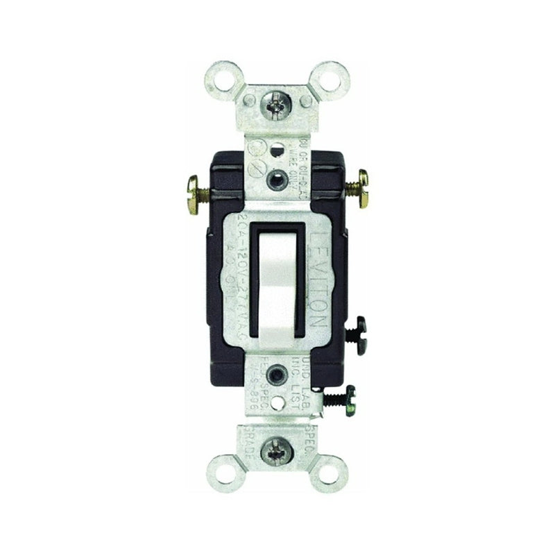 LEVITON Leviton S04-CS320-2WS Series Toggle Switch, White, 20 A, 120/277 V, Screw, Side Wired Terminal