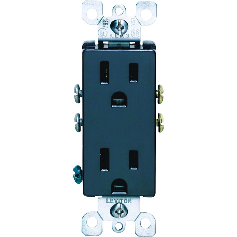 LEVITON Leviton S05-05325-0ES Duplex Receptacle, Thermoplastic, Black, 2-Pole, 15 A, 125 V, Push-In, Side Wiring, Wall Mounting ELECTRICAL LEVITON