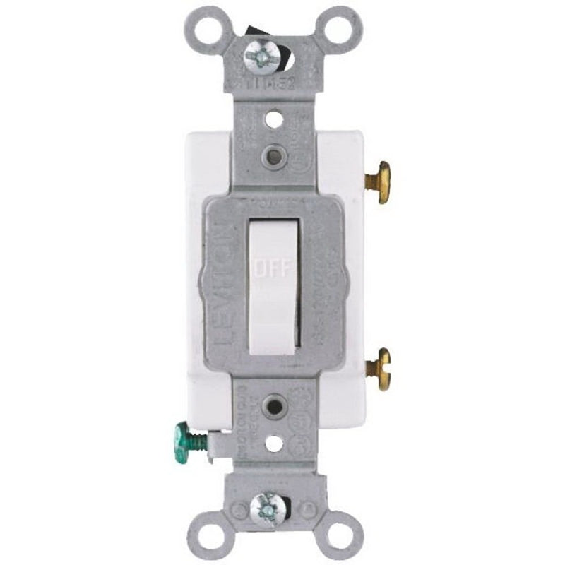 LEVITON Leviton S08-CS120-2WS Series Toggle Switch, White, 20 A, 120/277 V, Screw, Side Wired Terminal, 1-Pole