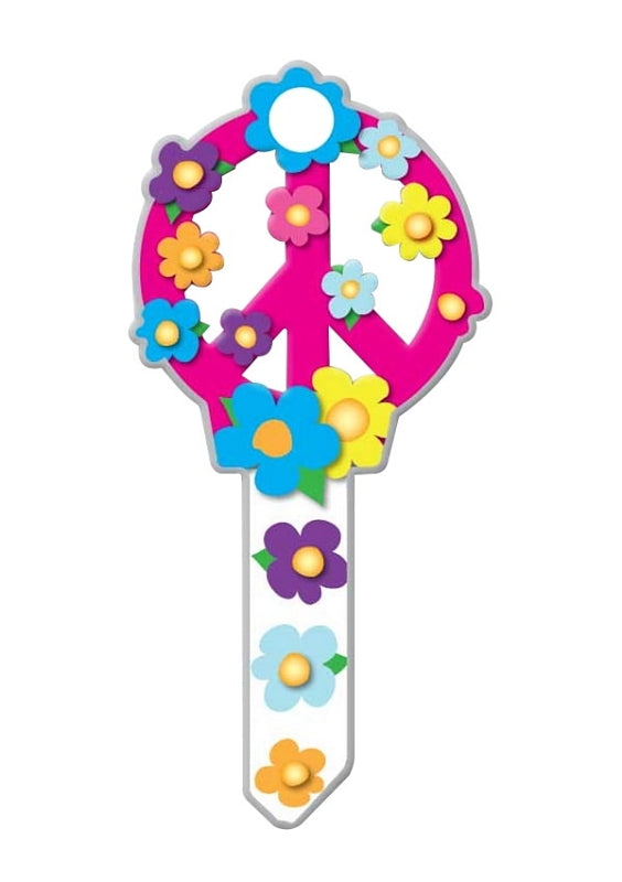 LUCKY LINE Lucky Line Key Shapes Series B104K Key Blank, Peace Sign, Brass, Enamel-Coated, For: Kwikset Locks