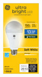 GE GE Ultra Bright 93129366 Light Bulb, A23 Lamp, 150 W Equivalent, Medium (E26) Lamp Base, Dimmable, Soft White Light ELECTRICAL GE