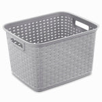 STERILITE Tall Wicker-Look Basket, Cement Color, 15 x 12.25 x 9.375 In.