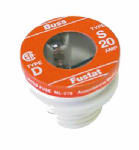 BUSSMANN Bussmann BP/S-20 Plug Fuse, 20 A, 125 V, Time Delay Fuse, 10 kA Interrupt, Low Voltage ELECTRICAL BUSSMANN