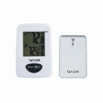 TAYLOR PRECISION PRODUCTS Digital Wireless Thermometer & Clock, White, Indoor/Outdoor
