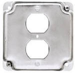 RACO INCORPORATED Flat Corner Exposed Square Duplex Receptacle, 4 In. ELECTRICAL RACO INCORPORATED